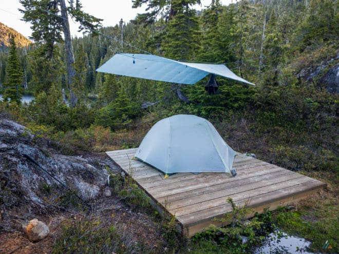 Bedwell Lakes Trail Tent Pad Camp Setup